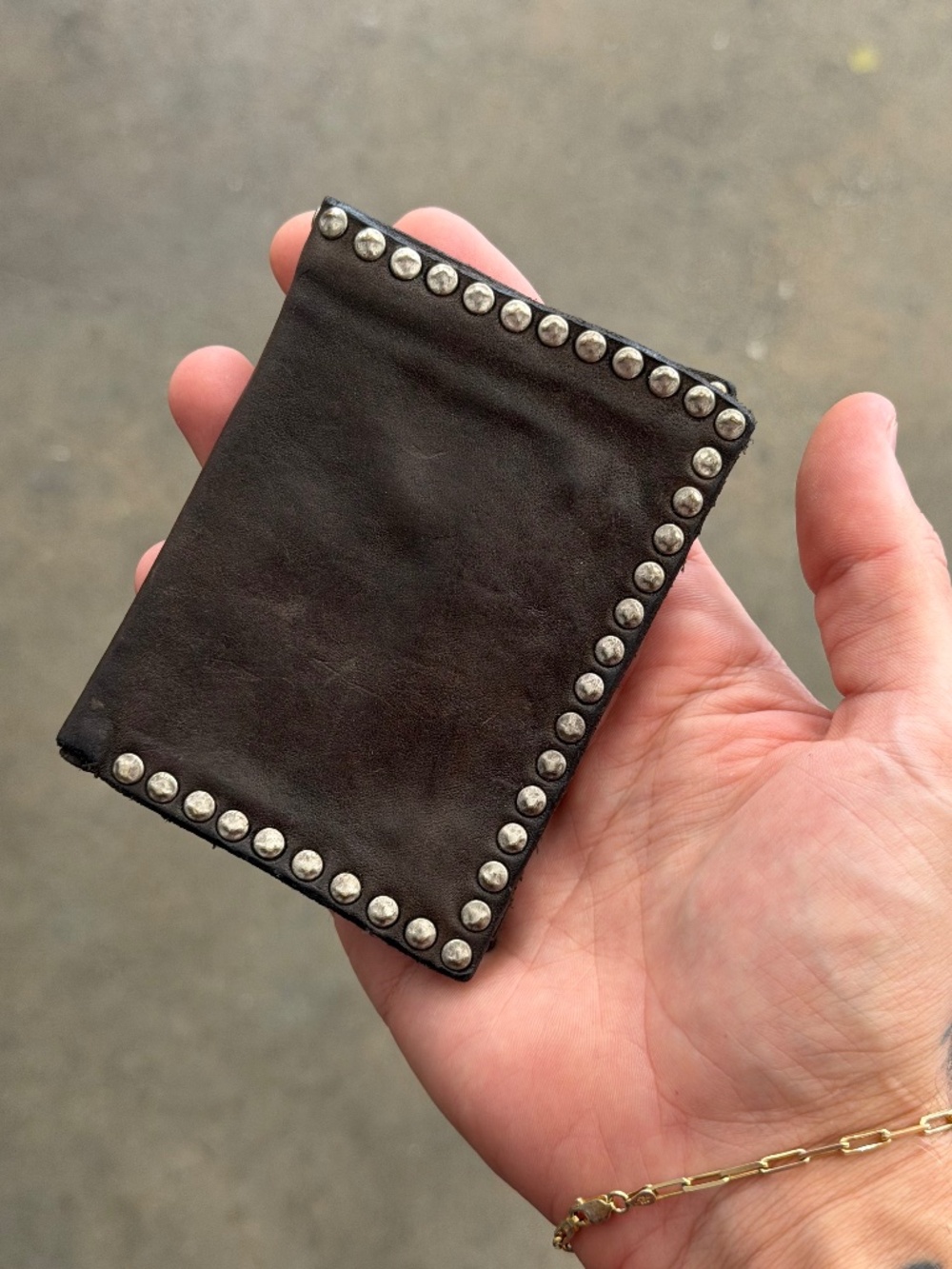 Campomaggi Leather Studded Bifold Wallet in Grigio
